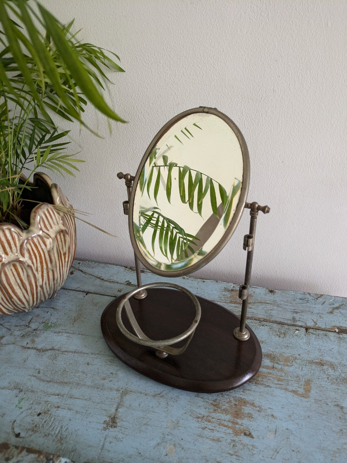 Vtg Art Deco Shaving Barber Mirror Tilt Barber Haircuts Antique 1920s 30s Stand 