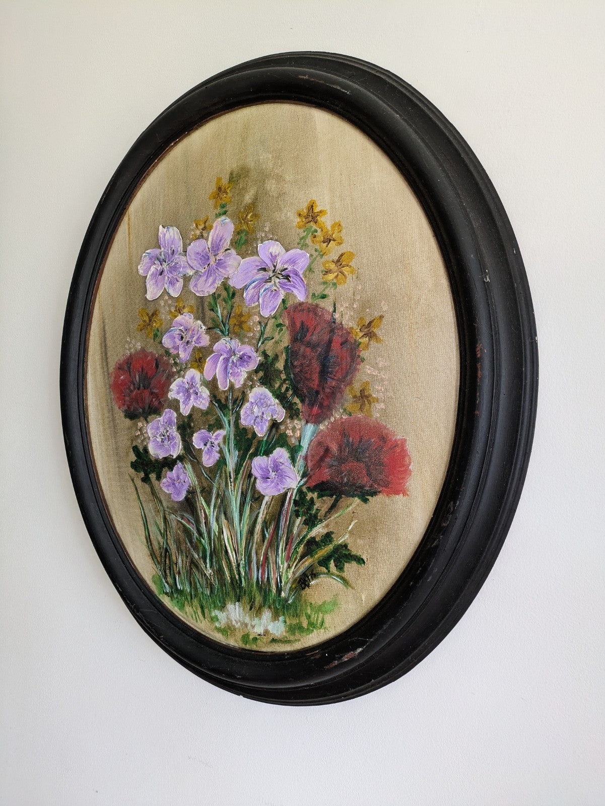 Original Signed Oil Painting - Oval Floral Signed by Betts? Vintage Antique Old