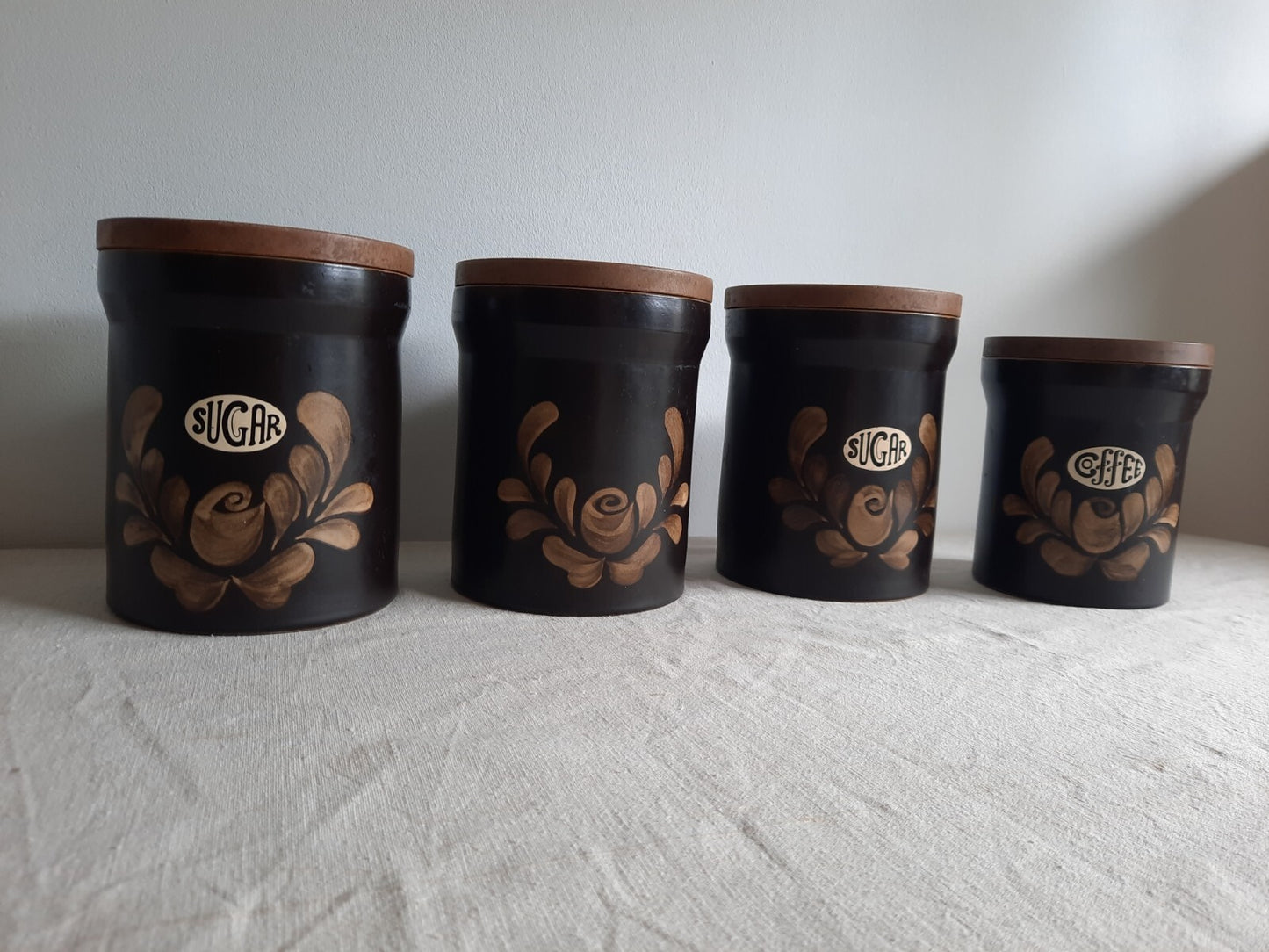 4 Vintage Stoneware Bakewell Storage Jar Denby Kitchen Ware England Coffee Sugar