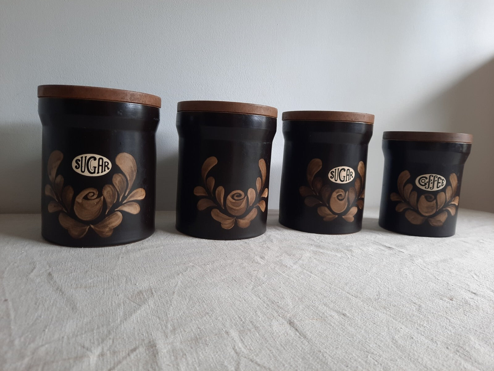 4 Vintage Stoneware Bakewell Storage Jar Denby Kitchen Ware England Coffee Sugar