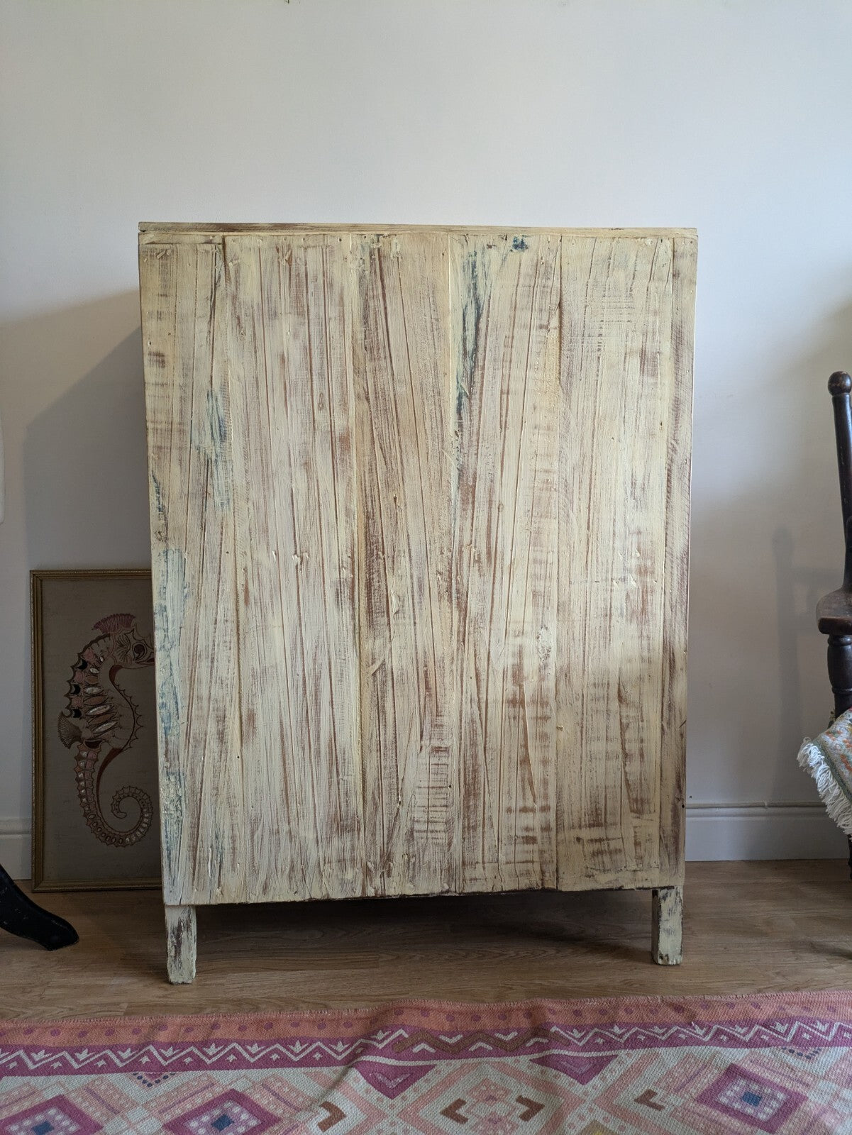 Restored Antique Vintage Indian Cabinet Cupboard Painted Glazed Reclaimed Cream