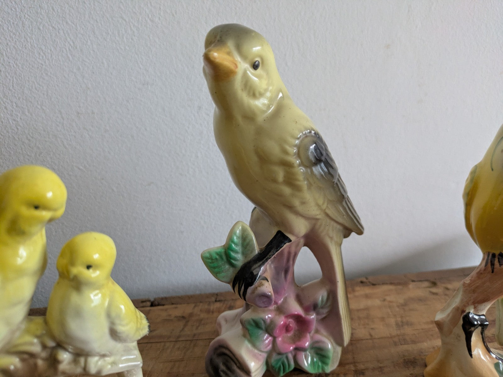 3x Rare Lot Yellow Budgie Mid Century Bird Retro Ceramic Figurine Ornament Vtg