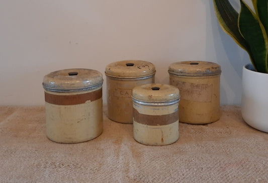4x Vintage 1950s Cream distressed Garrison Ware Canisters Storage Tea metal retr