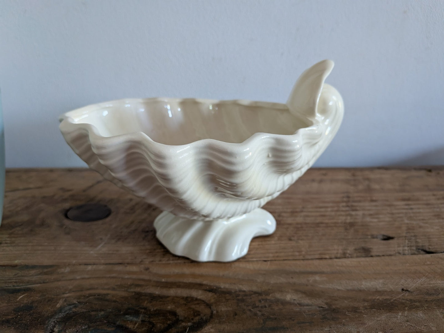 Vintage White Clam Shell Pottery Planter Footed Bowl Mid Century Bowl Planter