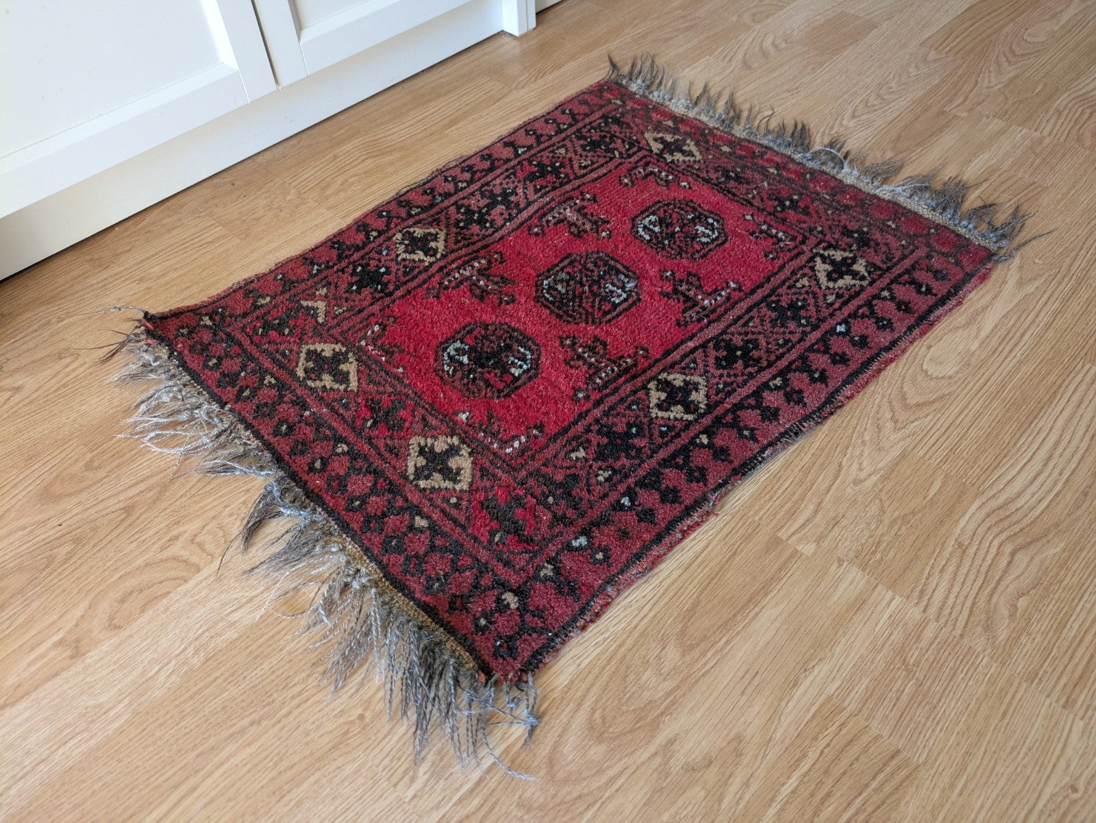 Vintage Oriental Turkish Wool Rug Red Tones 52.5cm x 64cm Eastern Kayam Carpet 