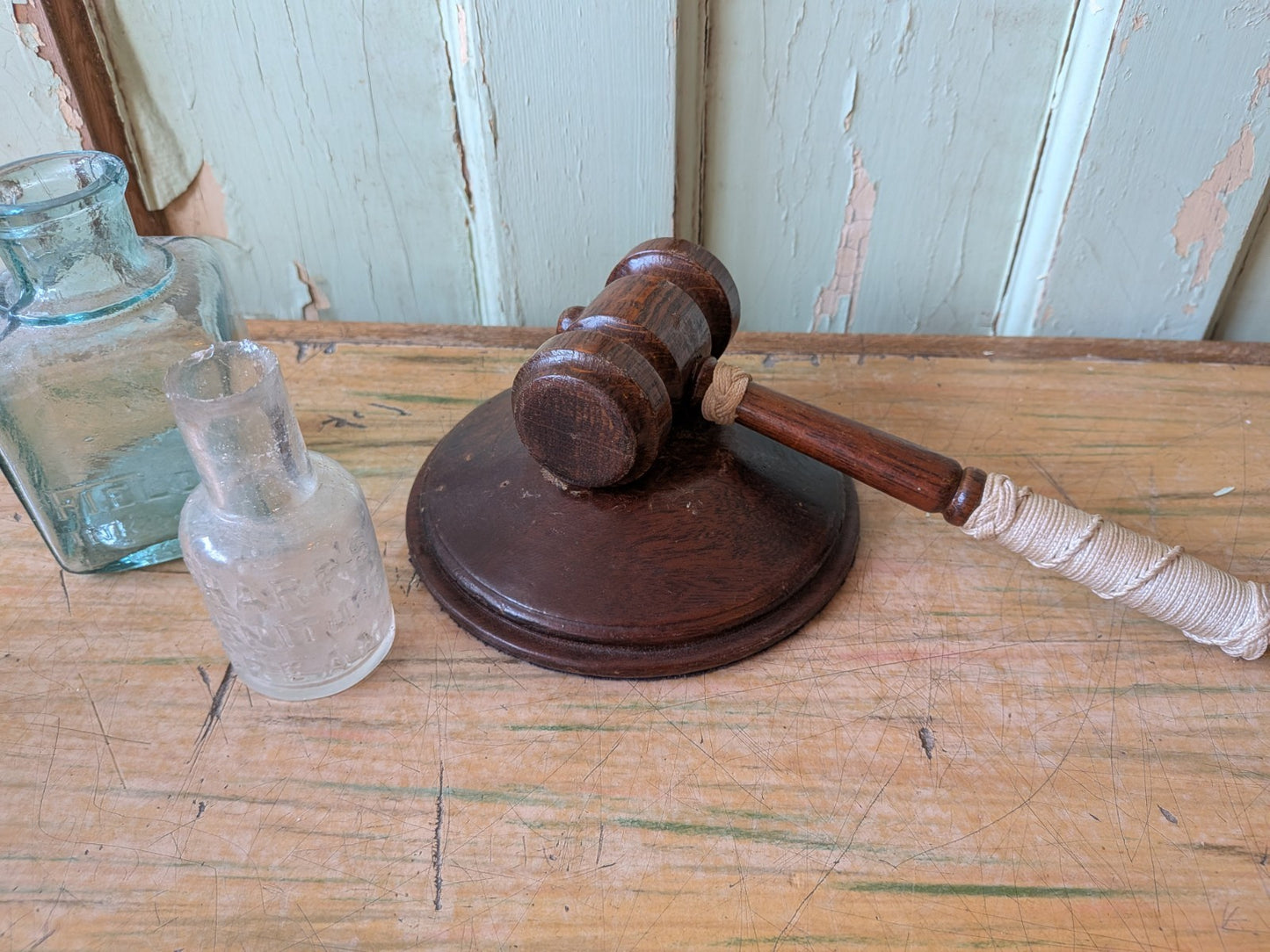 Vintage Wooden Gavel and Block Set Gift Auctioneer Judge Court Prop TV Film Vgc