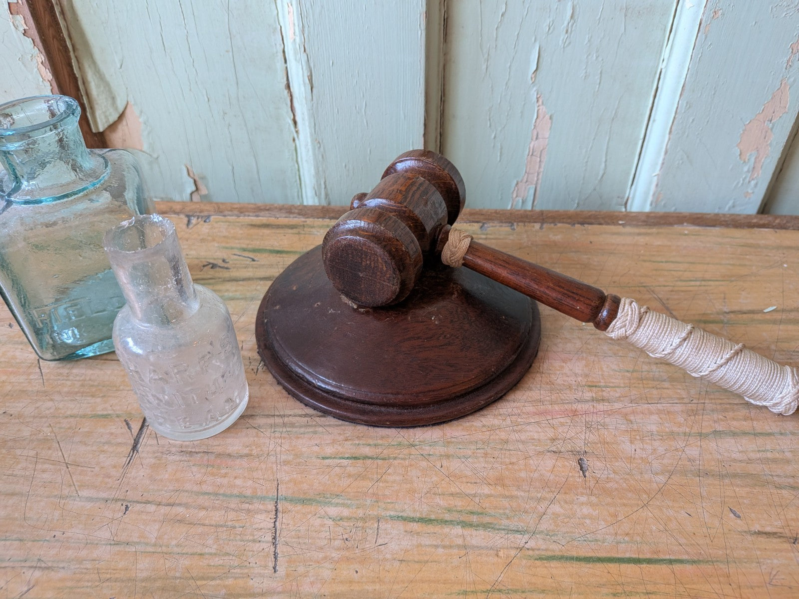 Vintage Wooden Gavel and Block Set Gift Auctioneer Judge Court Prop TV Film Vgc