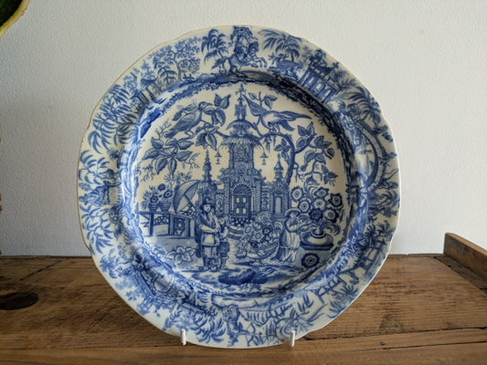 Early 19th Century Chinoiserie Blue & White Printed Plate Rare Antique Warrior