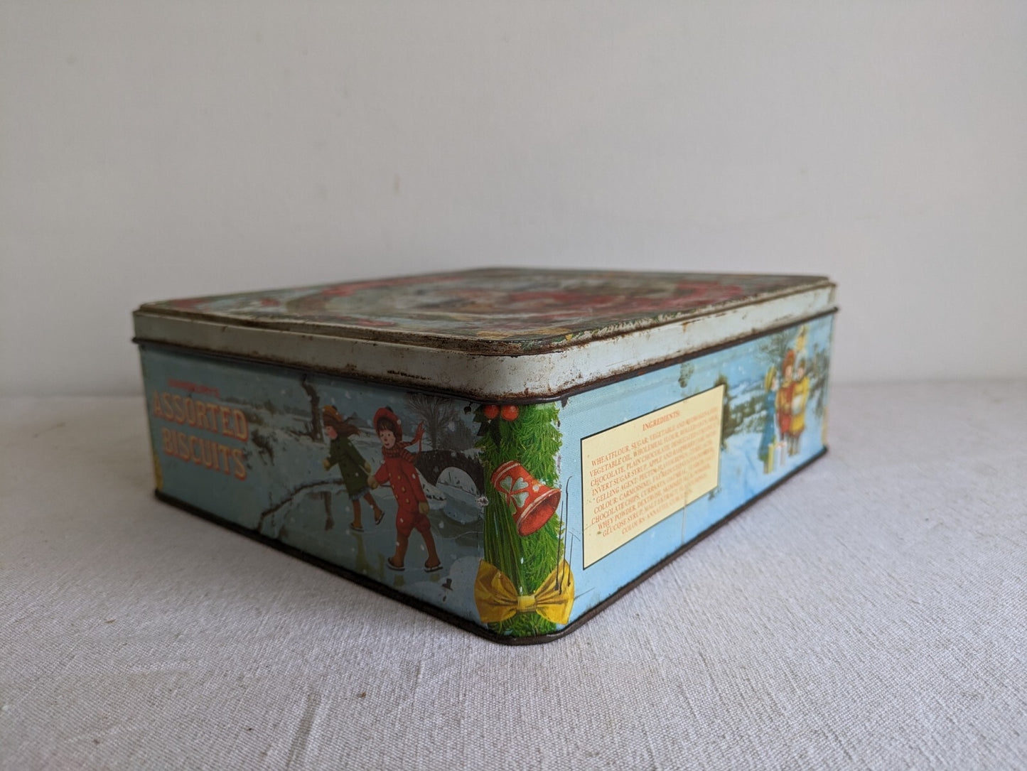 Vintage Sainsbury's Christmas tin Santa Claus Old Original Biscuits Xmas Rare Sq