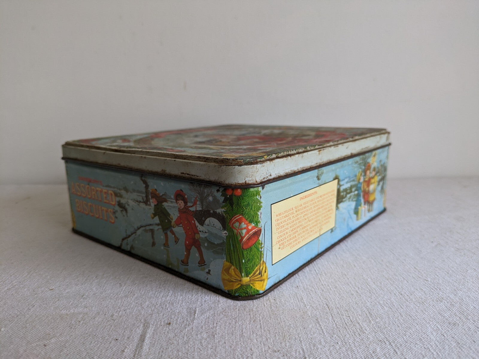 Vintage Sainsbury's Christmas tin Santa Claus Old Original Biscuits Xmas Rare Sq