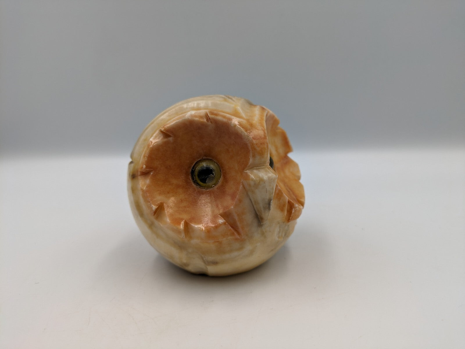 Vintage Retro Kitsch Alabaster Stone Owl Carved Yellow Glass Eyes Stone 7.5cm