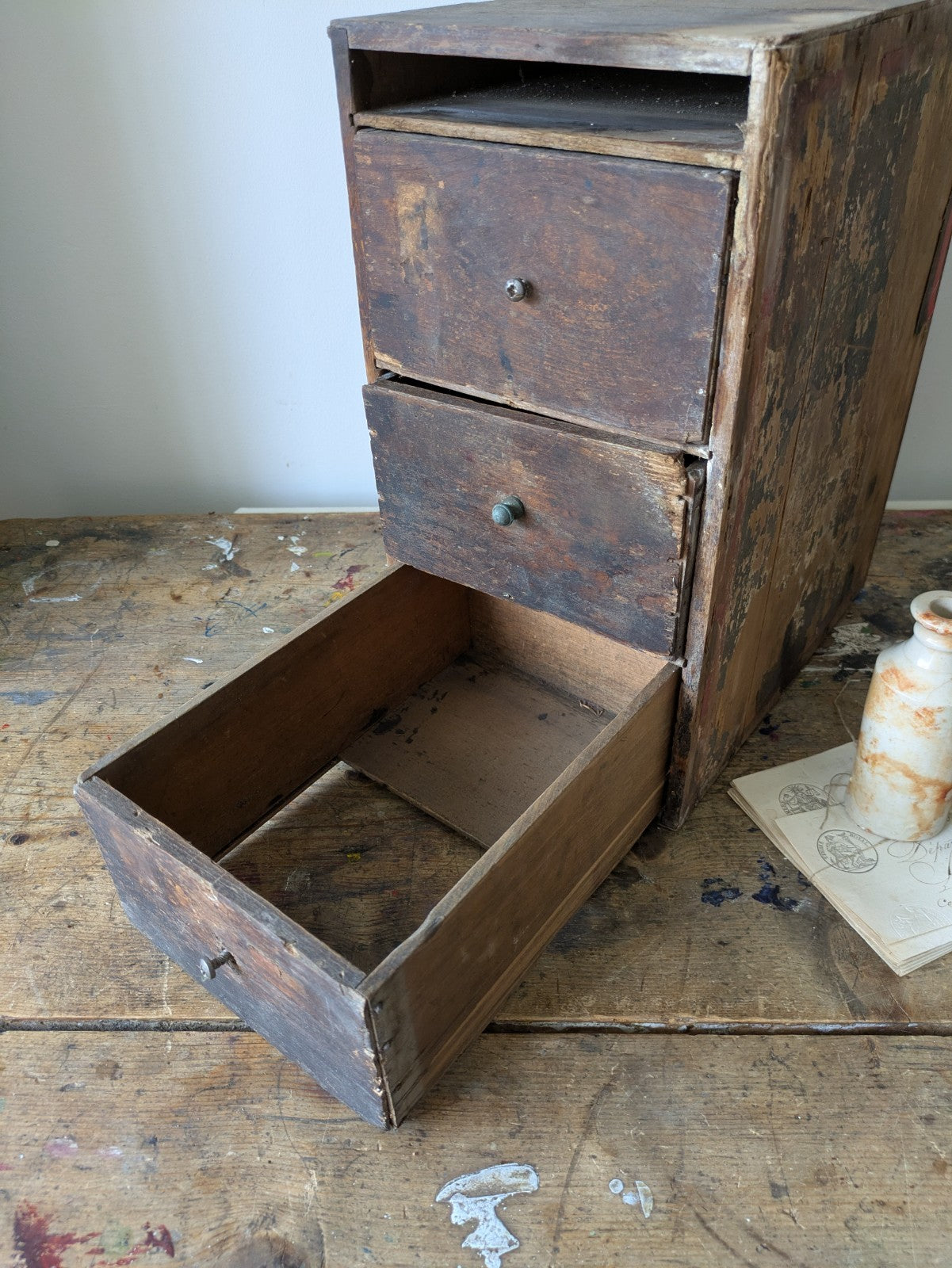 Antique Shop Diamond Dyes Display Cabinet Fitting Drawer Unit Advertising Vtg 