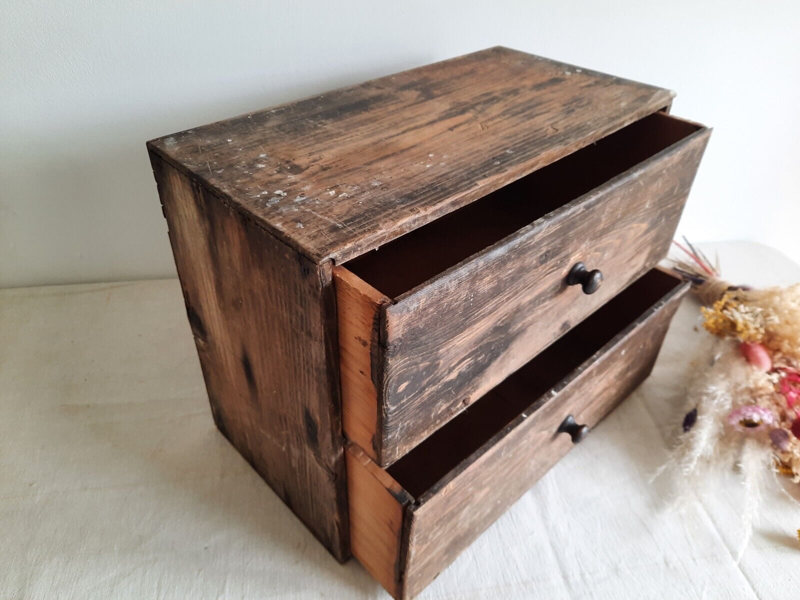 Antique engineering 2 drawer Wood Drawers garage Apothecary file Desk Chemist 