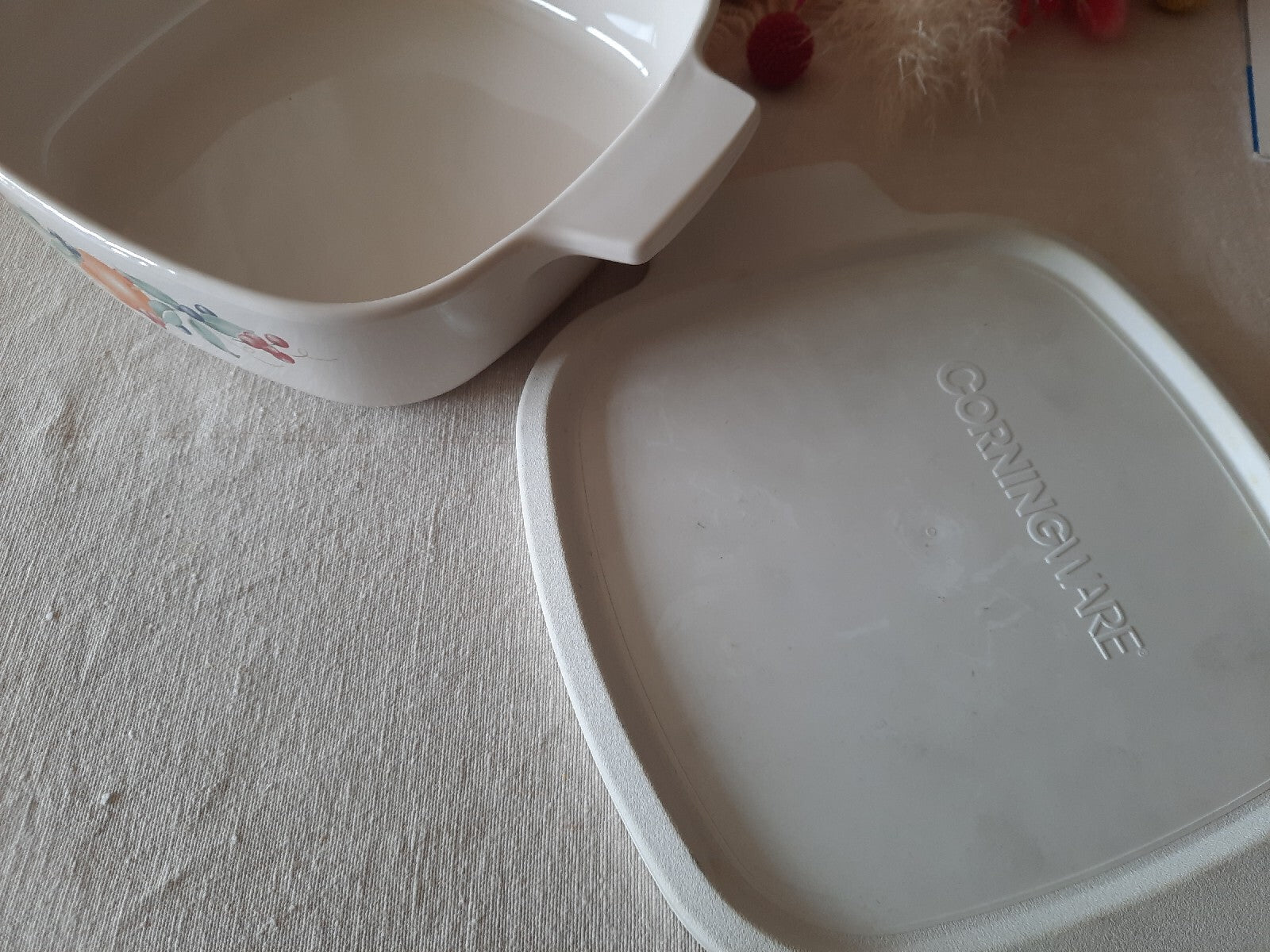 ABUNDANCE Corning Ware 6 pc Trio Casserole Dishes Amber Lid Set Rare Retro Vtg