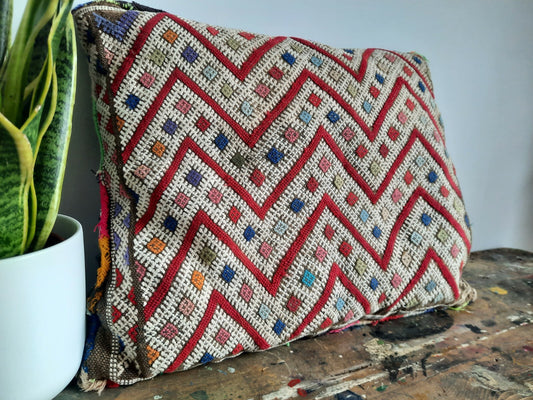 ANTIQUE Vintage aztec BOHO KILIM ORIGINAL Cushion geometric tribal woven SADDLE 