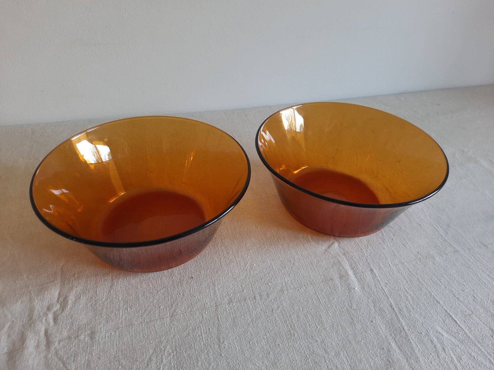 2x Amber Glass Serving Bowl Duralex France Vtg Mcm Mid Century Side Dish Deep
