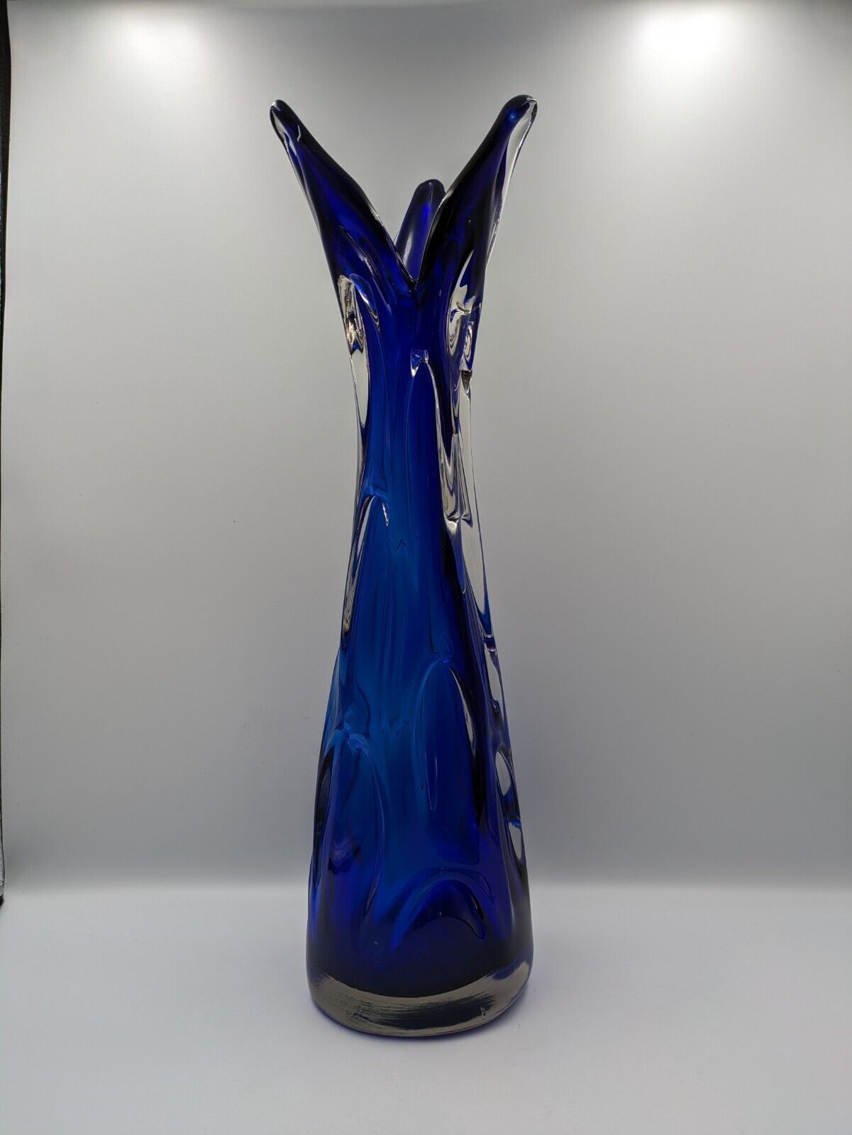 Vintage Bohemian Large Glass Vase By Jan Beranek, Skrdlovice Colbalt Blue 1960’s