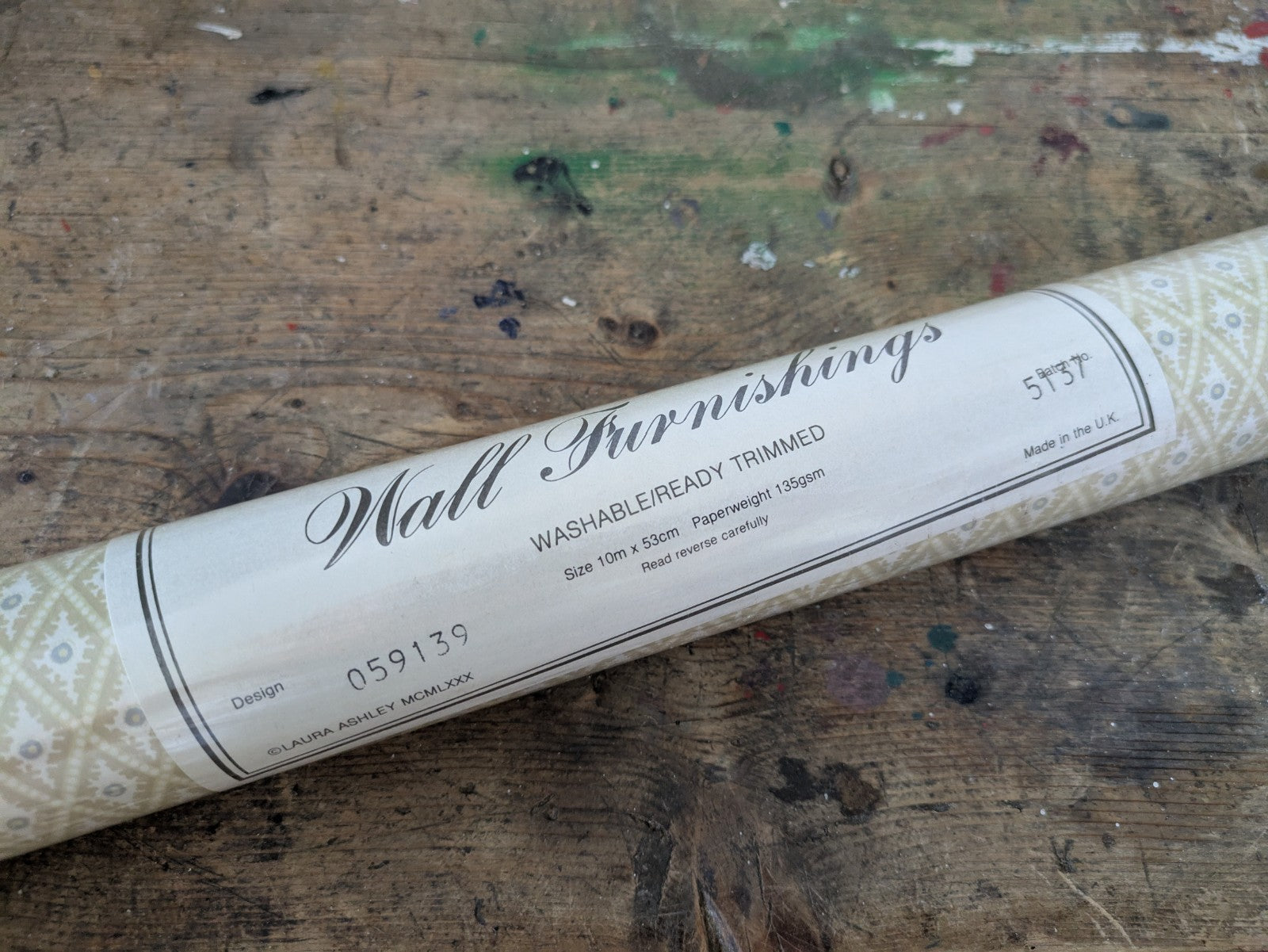 1x Vintage Laura Ashley Wallpaper Gold Diamond Pattern | 1982 | 059139 Sealed