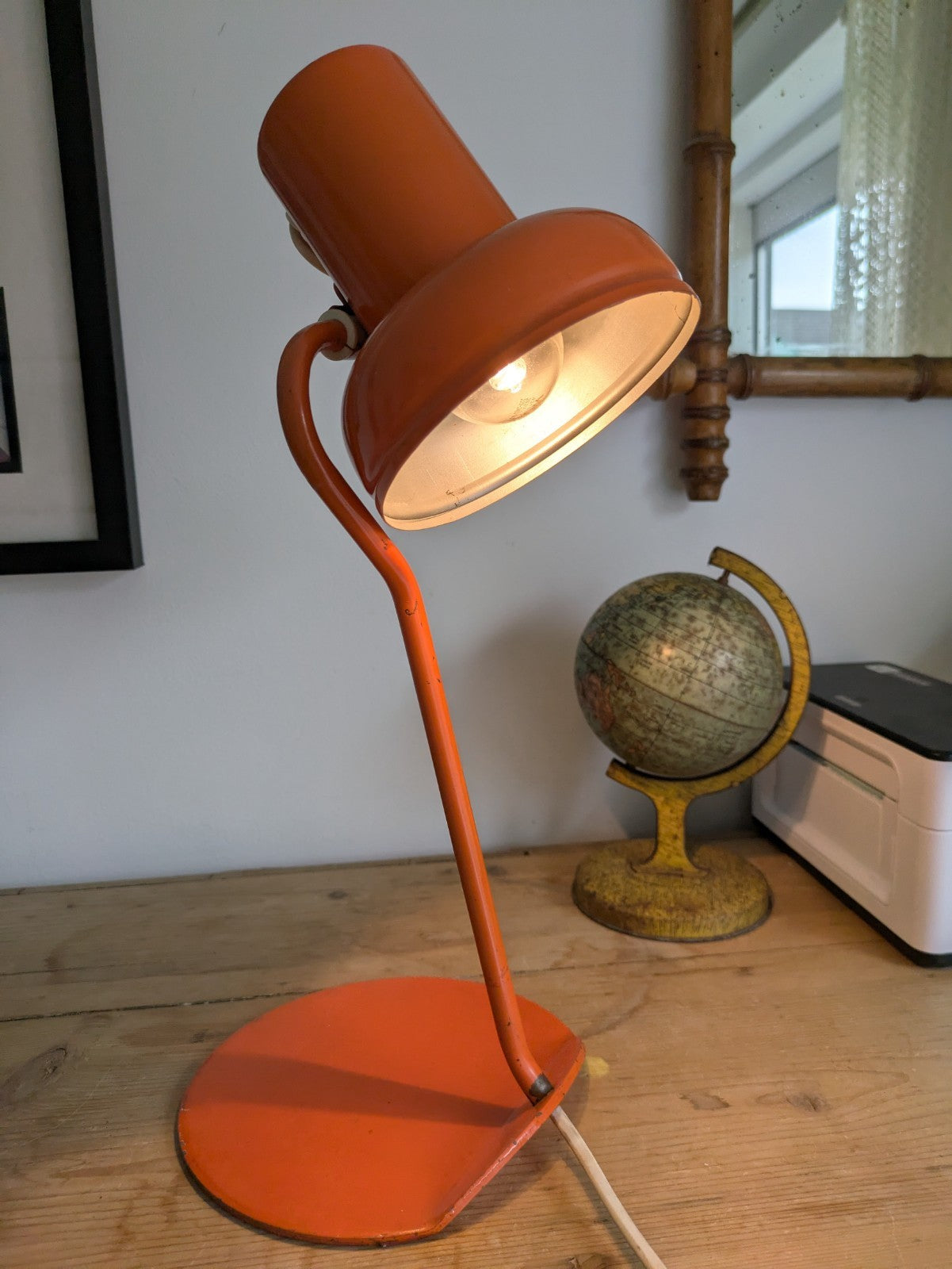 Vtg Midcentury German Leuchten Retro Desk Reading Lamp Light Orange Metal 60/70s