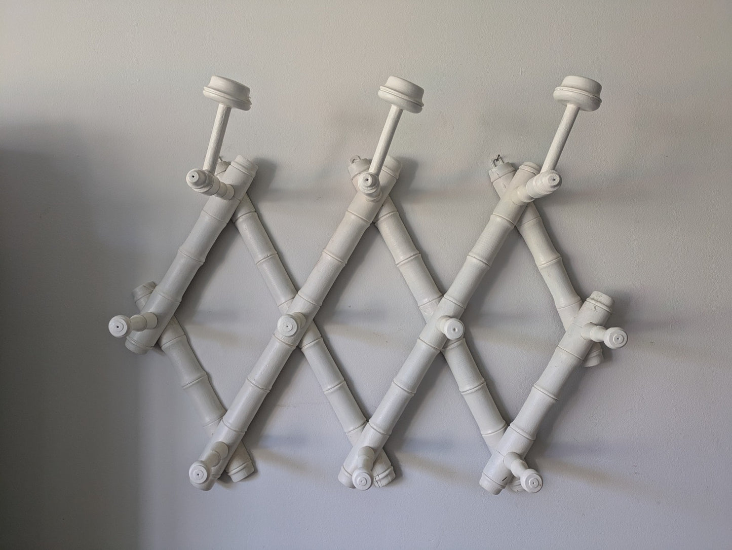 Vintage Wooden Folding Wall Hooks Coat Rack Faux Bamboo Boho French Antique Old.
