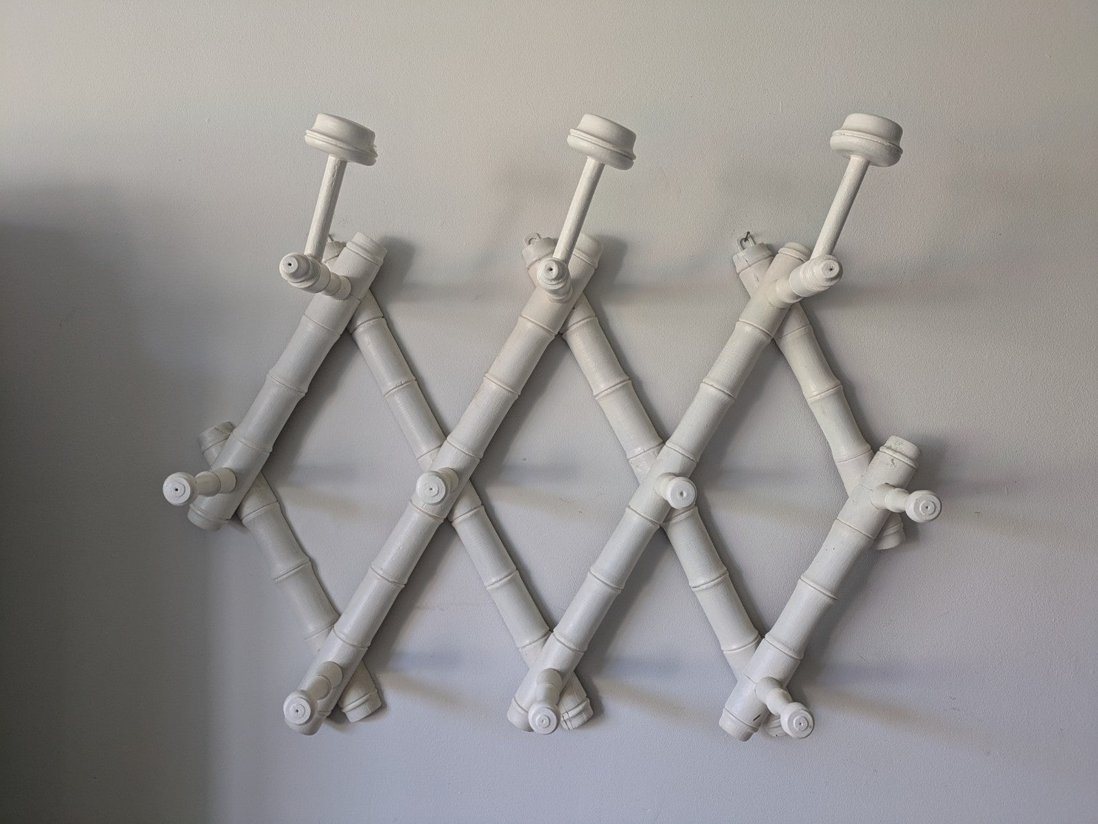Vintage Wooden Folding Wall Hooks Coat Rack Faux Bamboo Boho French Antique Old.