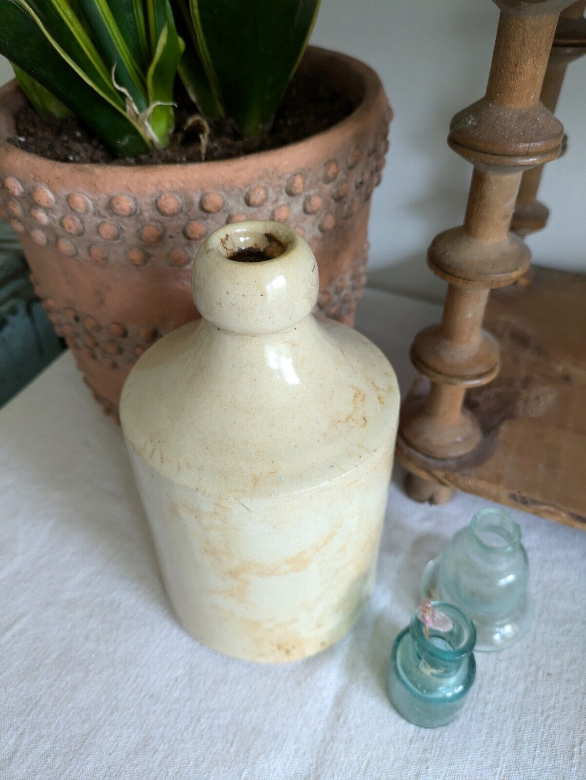 1x XL Cream glaze Stoneware Vintage Earthenware Pot vase Victorian Bottle Ink.!