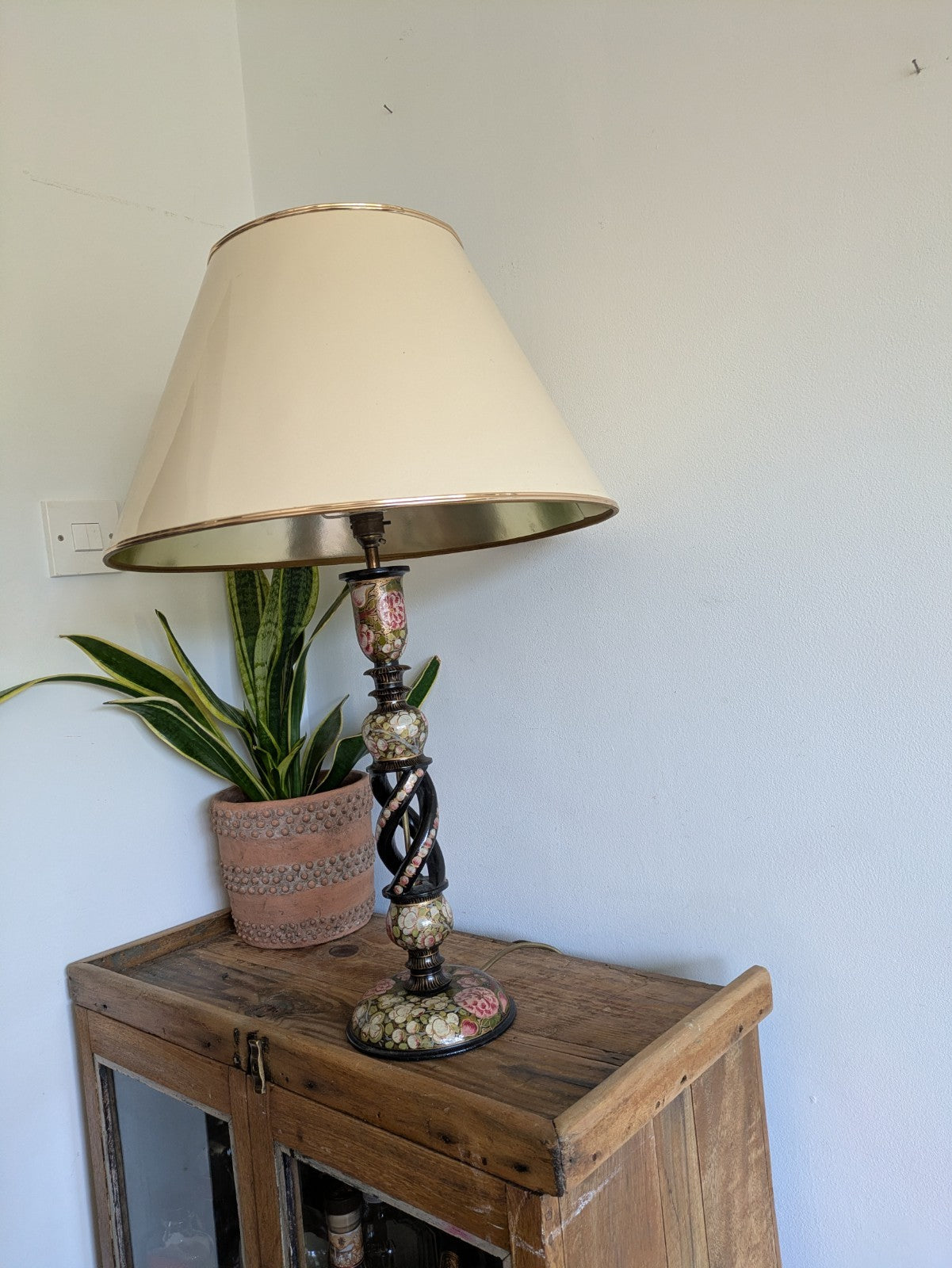 19th C Lamp Vintage Kashmiri Indian Lacquer Papier Mache Gilded Flower Cloisonne