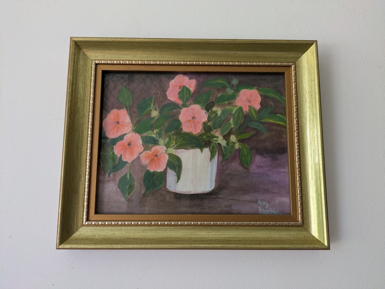 Vintage Still Life Painting Flowers Acrylic Amy blockley Signed Glazed Framed Vg