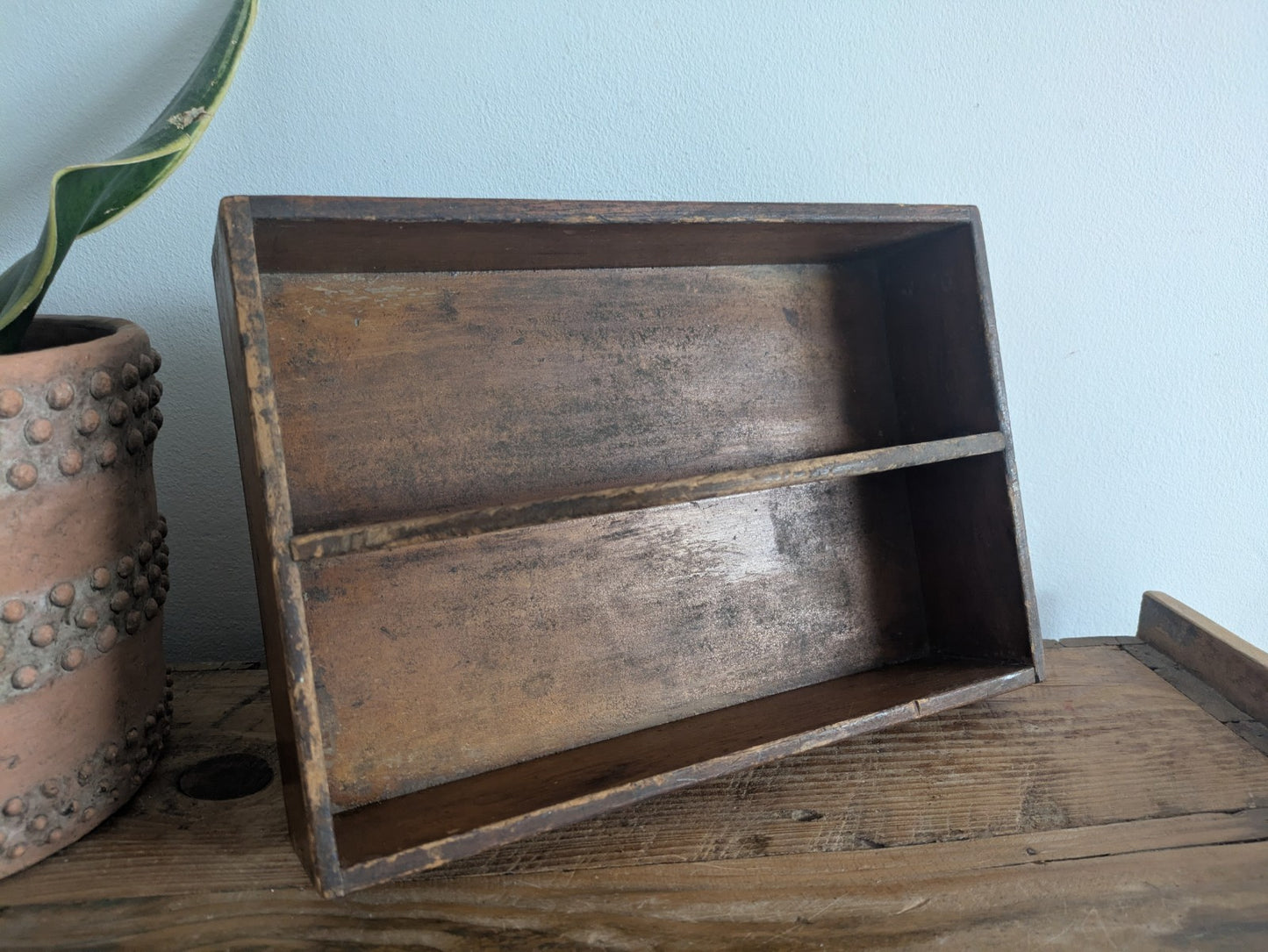 Vintage Antique Wooden Cutlery Tray / Knife Box Kitchen Trug Sectional Prop Old