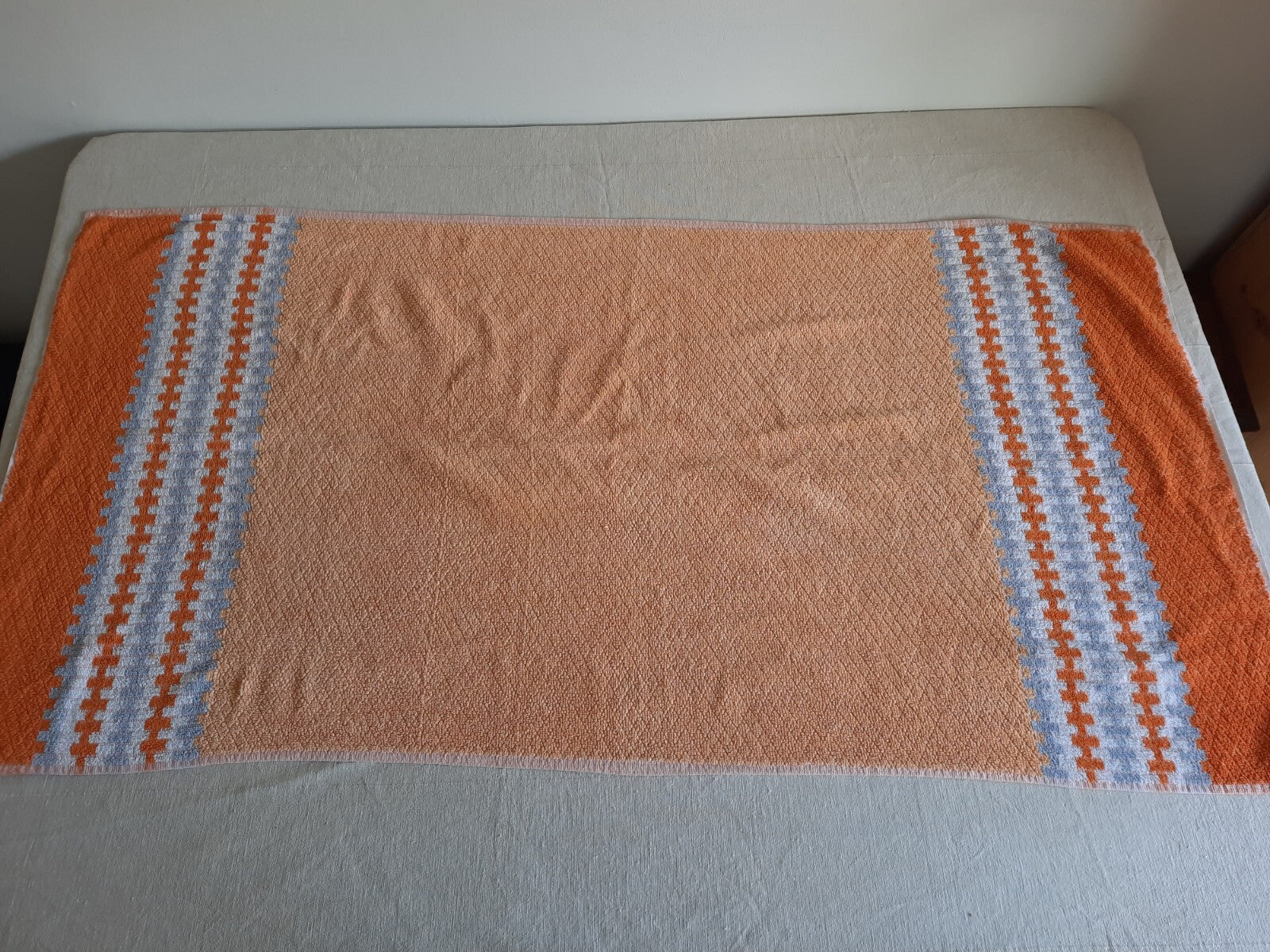1 Vintage Towel Orange Retro Hand bathroom prop Midcentury Cotton Check Mcm old 