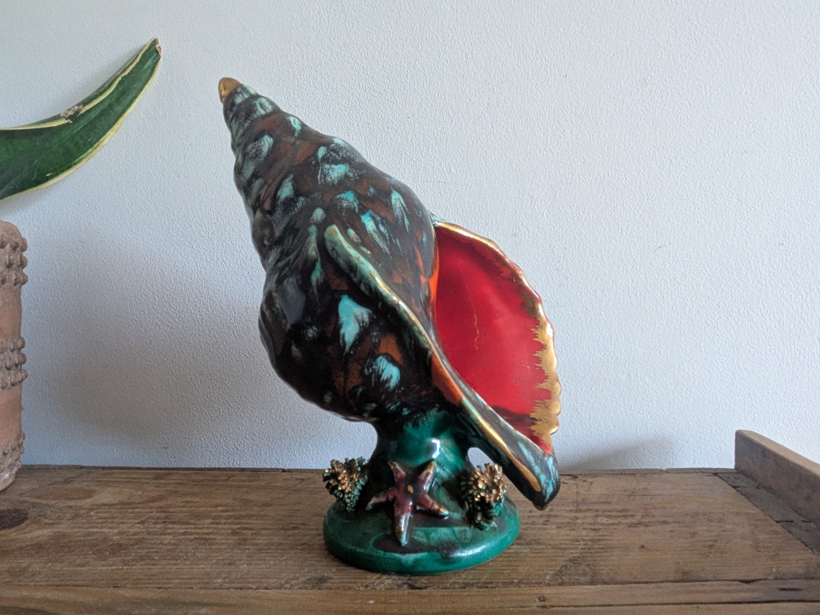 Superb Table Lamp Vallauris Ceramic Under The Sea Conch Shell French Coral VTG