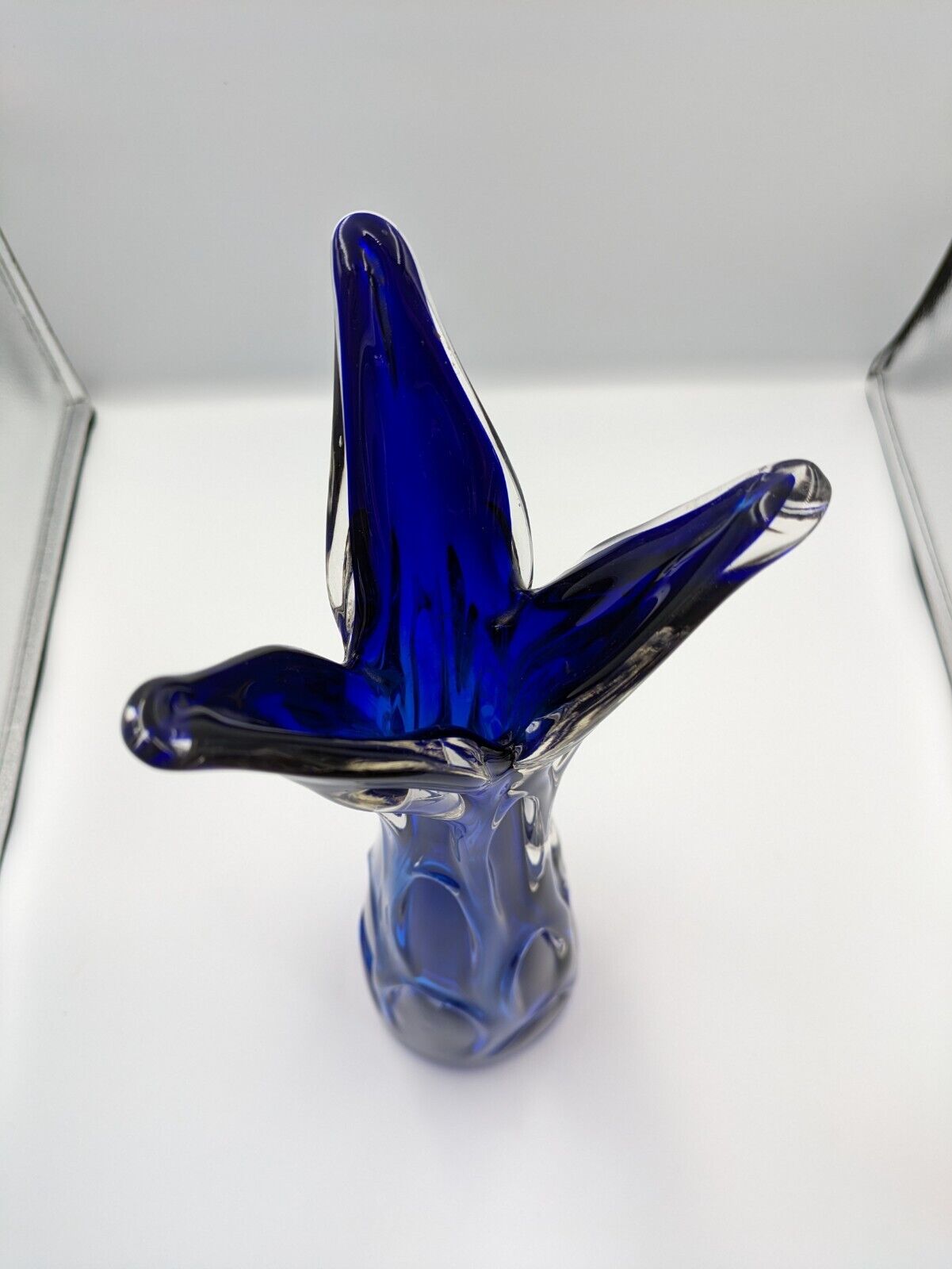 Vintage Bohemian Large Glass Vase By Jan Beranek, Skrdlovice Colbalt Blue 1960’s