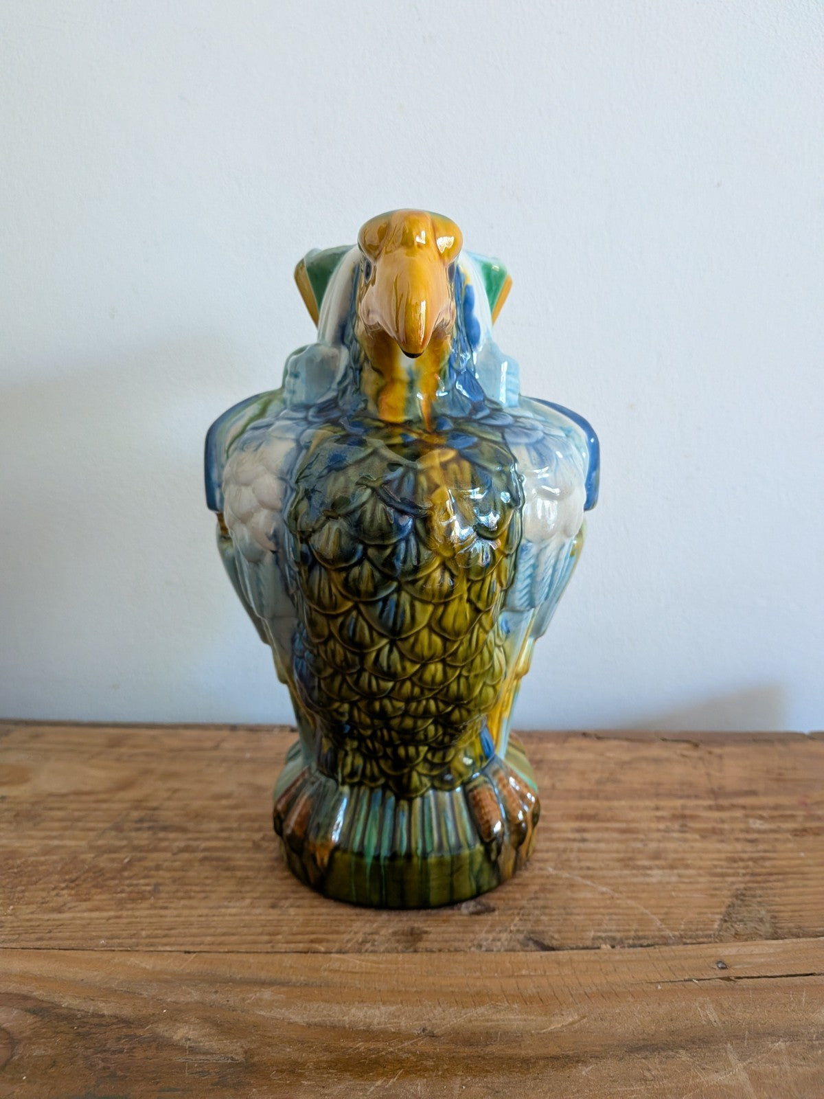 Vtg Mid Century Majolica Style Italian French Double Eagle Head Earthenware Vase