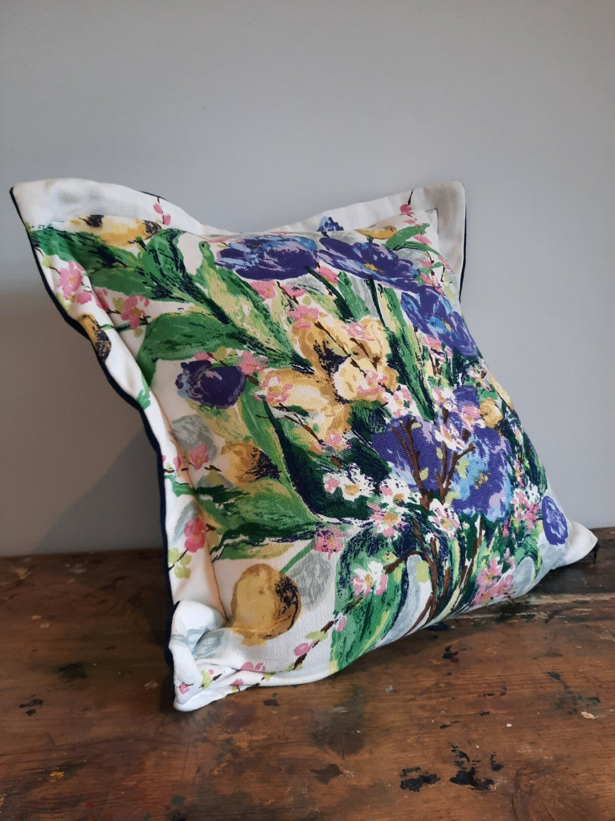 Vintage Floral LINEN VELVET Cushion Cover Square 50cm sq original ONE OFF inner