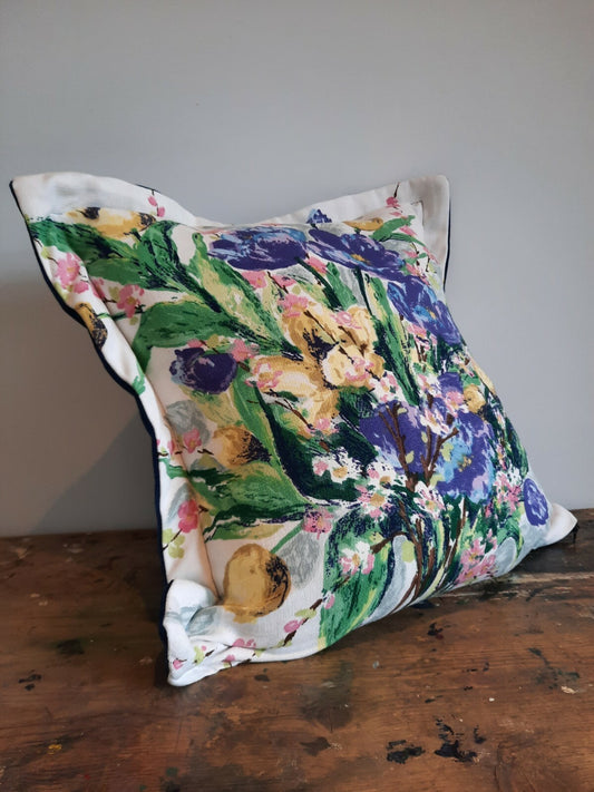 Vintage Floral LINEN VELVET Cushion Cover Square 50cm sq original ONE OFF inner