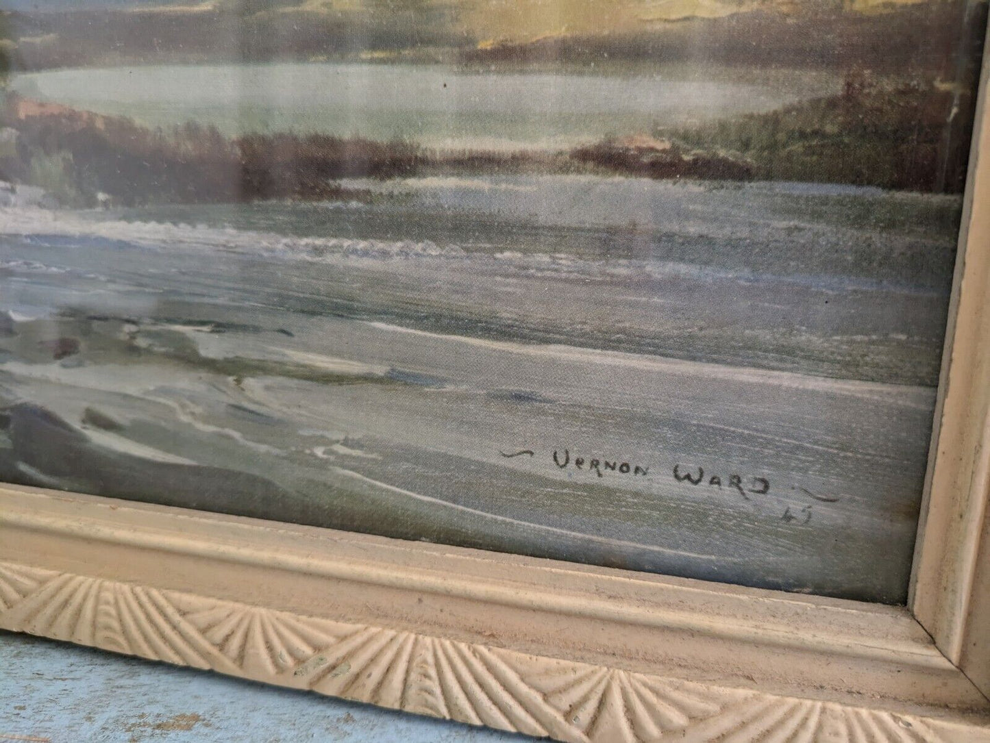 Vintage Vernon Ward Print Framed Art Painting Stream From The Hills Flying Ducks