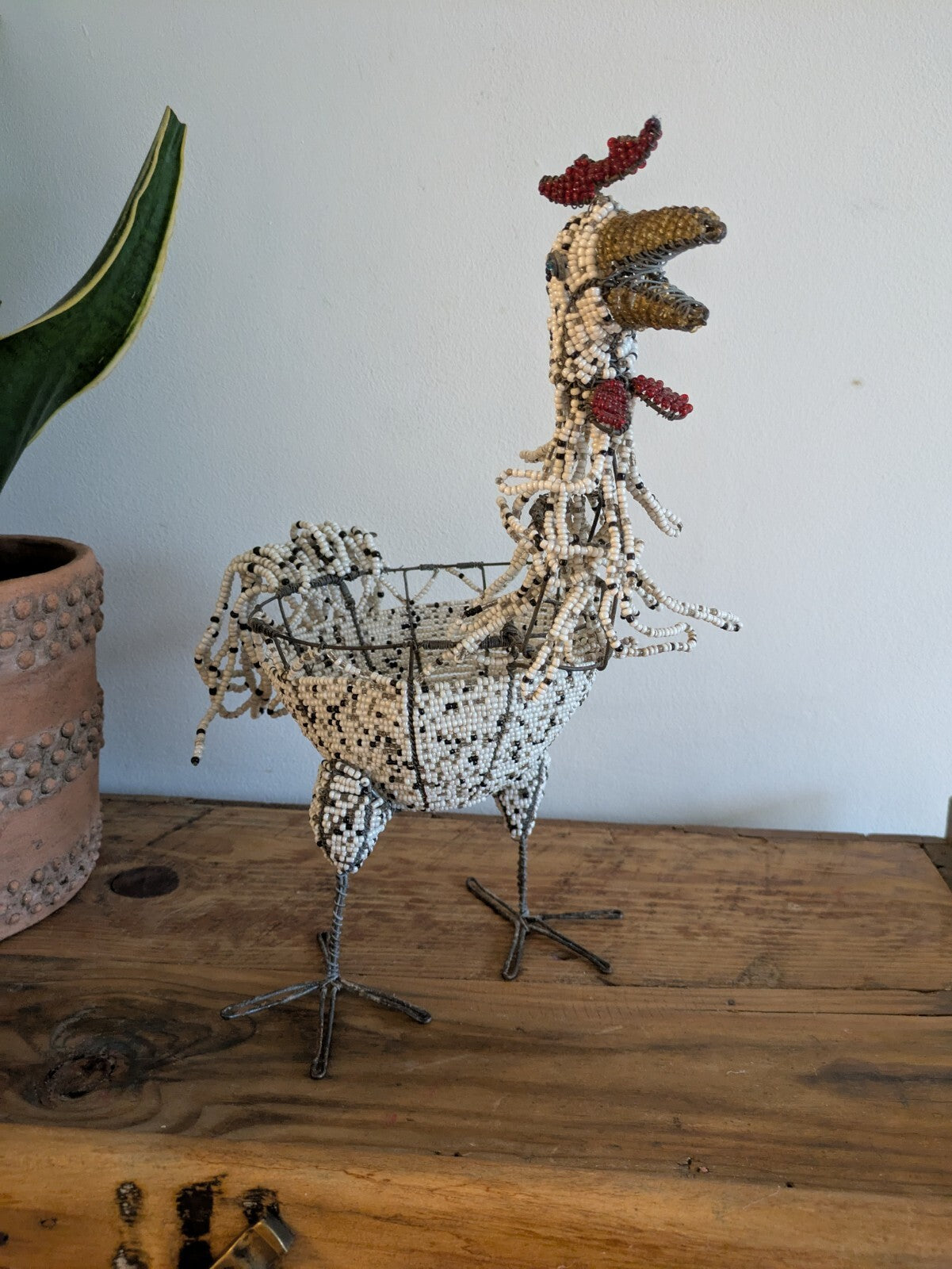 Farmhouse Rooster Cockerel Hand Crafted Beaded Ornament Gift Chicken Egg Basket