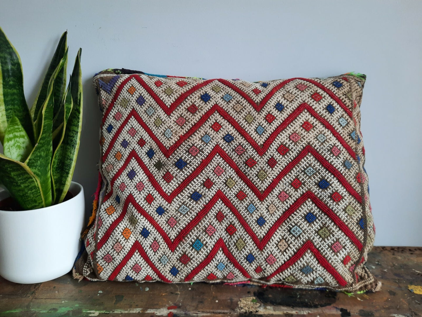ANTIQUE Vintage aztec BOHO KILIM ORIGINAL Cushion geometric tribal woven SADDLE 