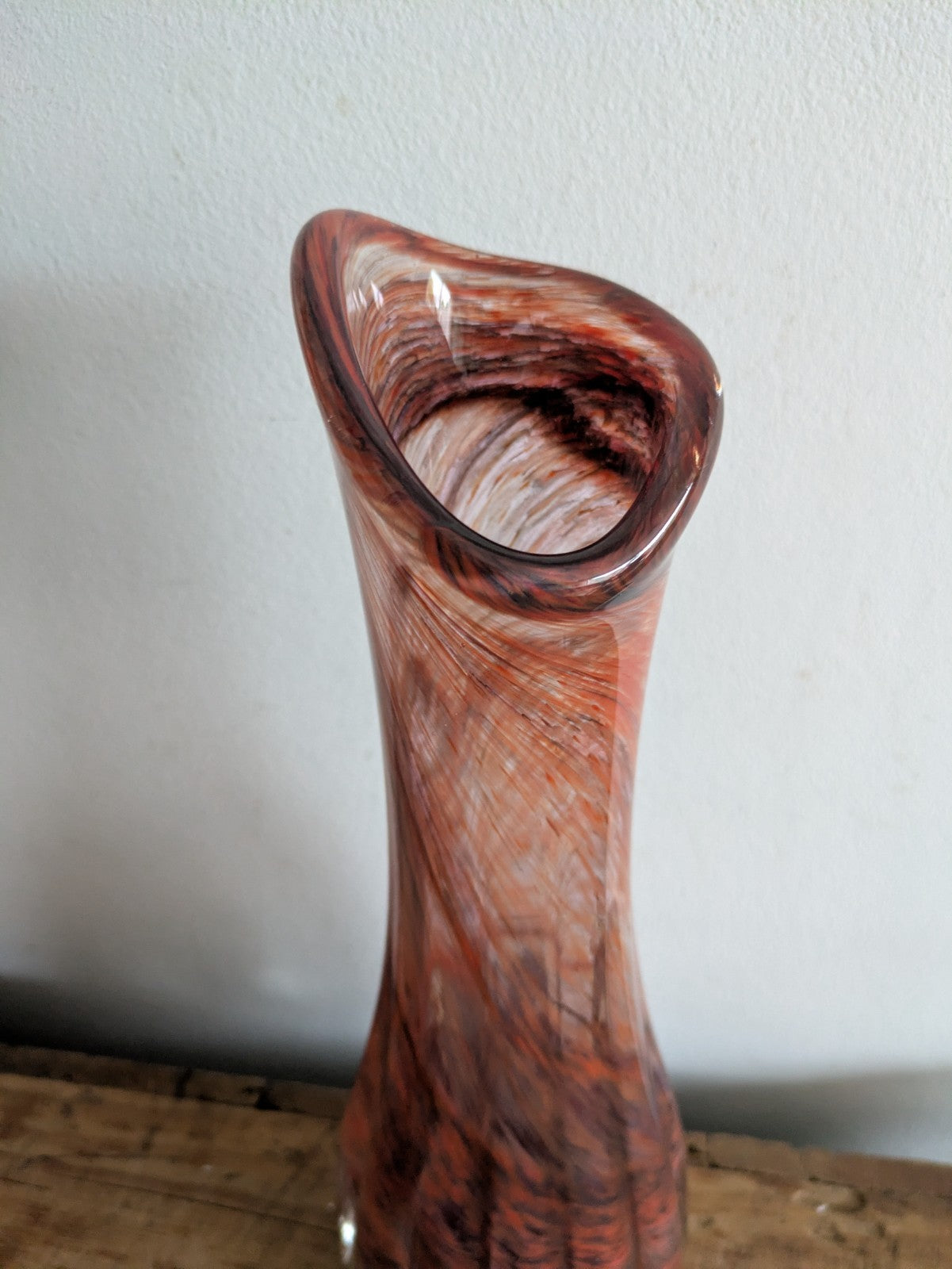 VTG Murano? Studio Art Glass Hand Blown Brown Vase Tall Ribbed Fluted MCM Prop