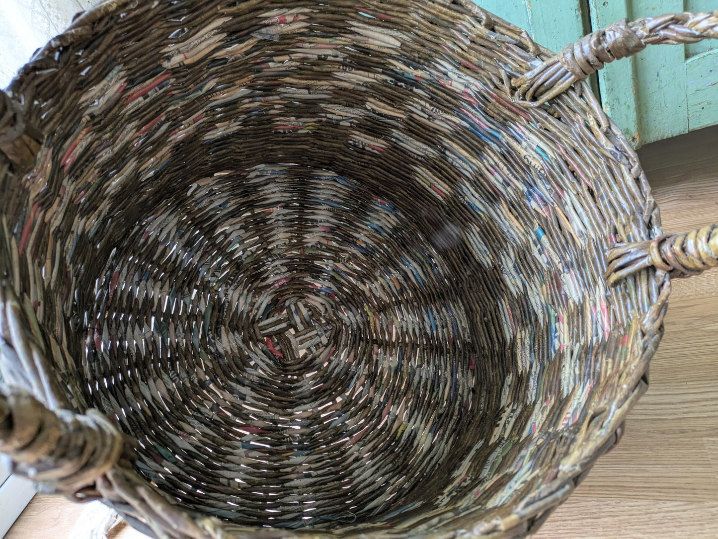 Basket Recycled Newspaper Hand Woven High Sturdy Large Handles Log Laundry Round