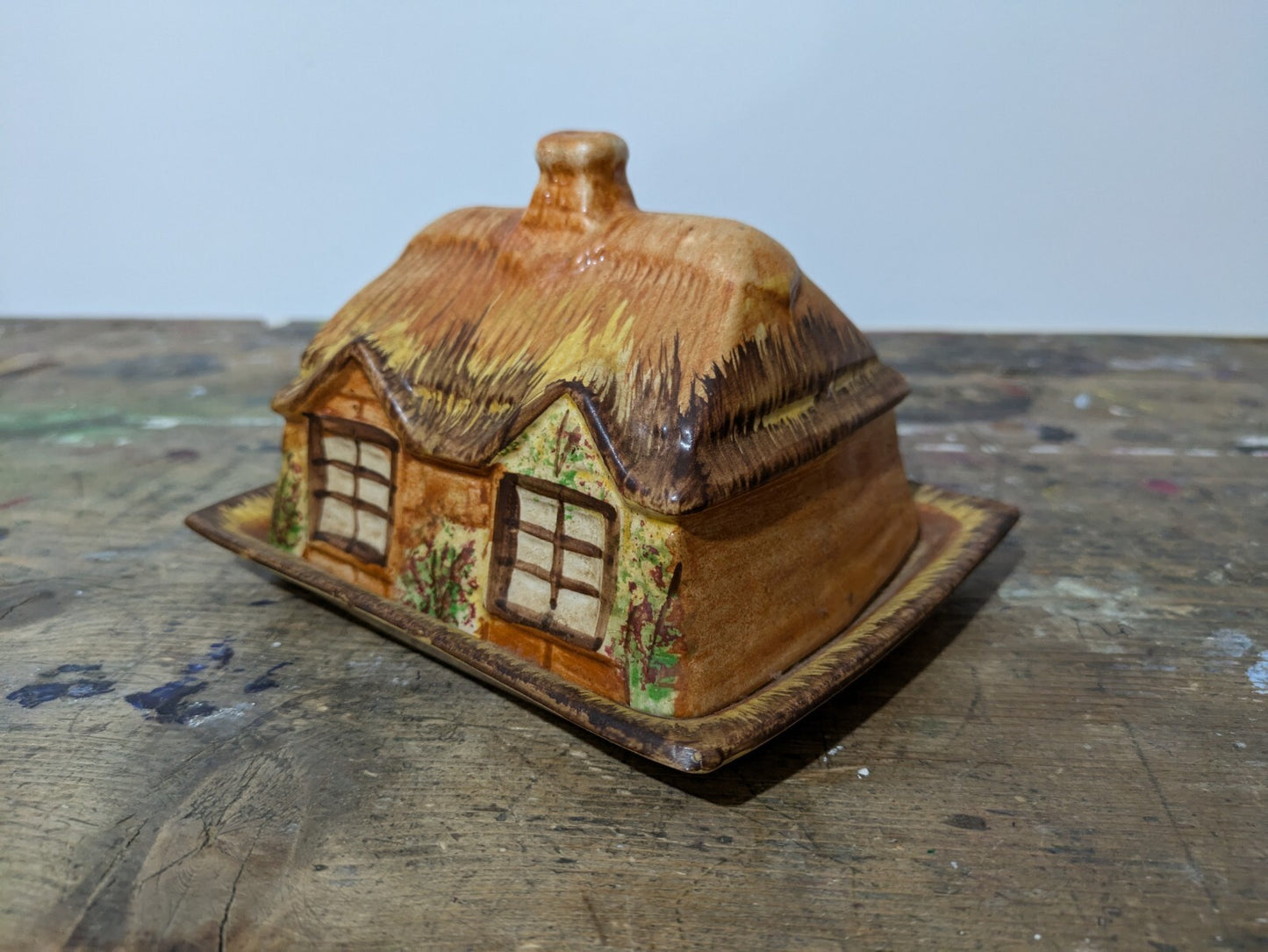 Price Kensington "Ye Olde Cottage" Vtg Cheese Butter Dish Cottage Ware England