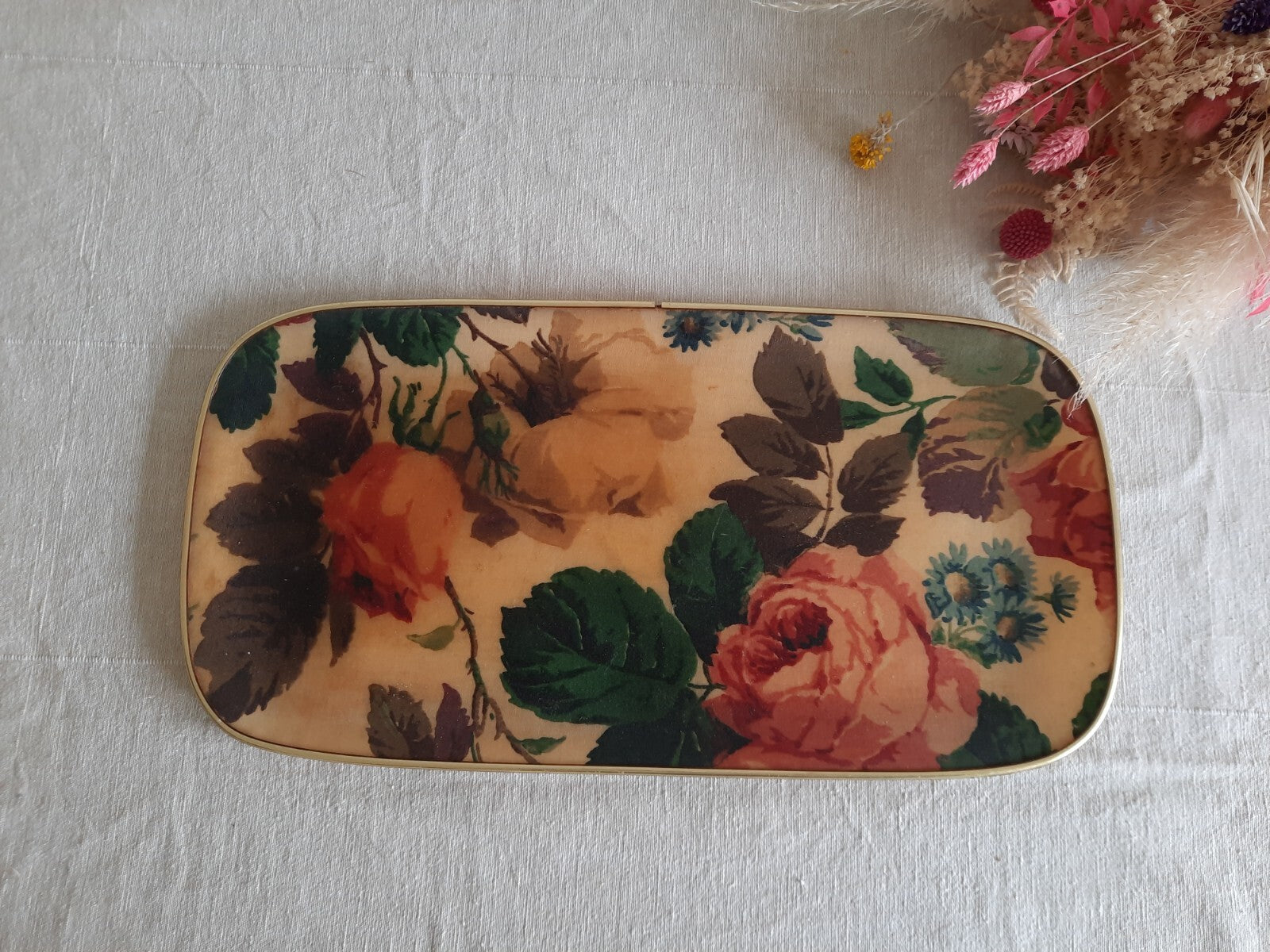 Vintage Chalford Glos Arnold Designs Ltd Tray Floral Fiberglass Oblong Rose Old