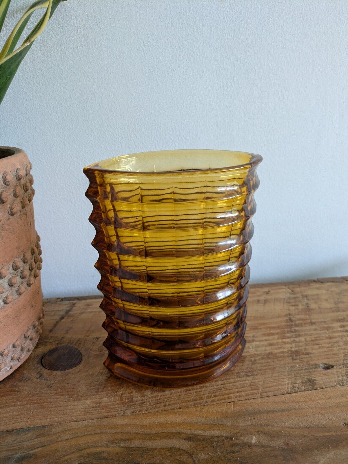 RARE 1975 Zabkowice Glass Works Amber Vase Jan Sylwester Drost New Look Optical 