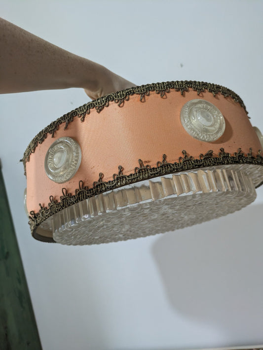 MID CENTURY 60S VTG RETRO FABRIC KNOBBLY PLASTIC SCANDI CEILING LIGHT LAMP SHADE