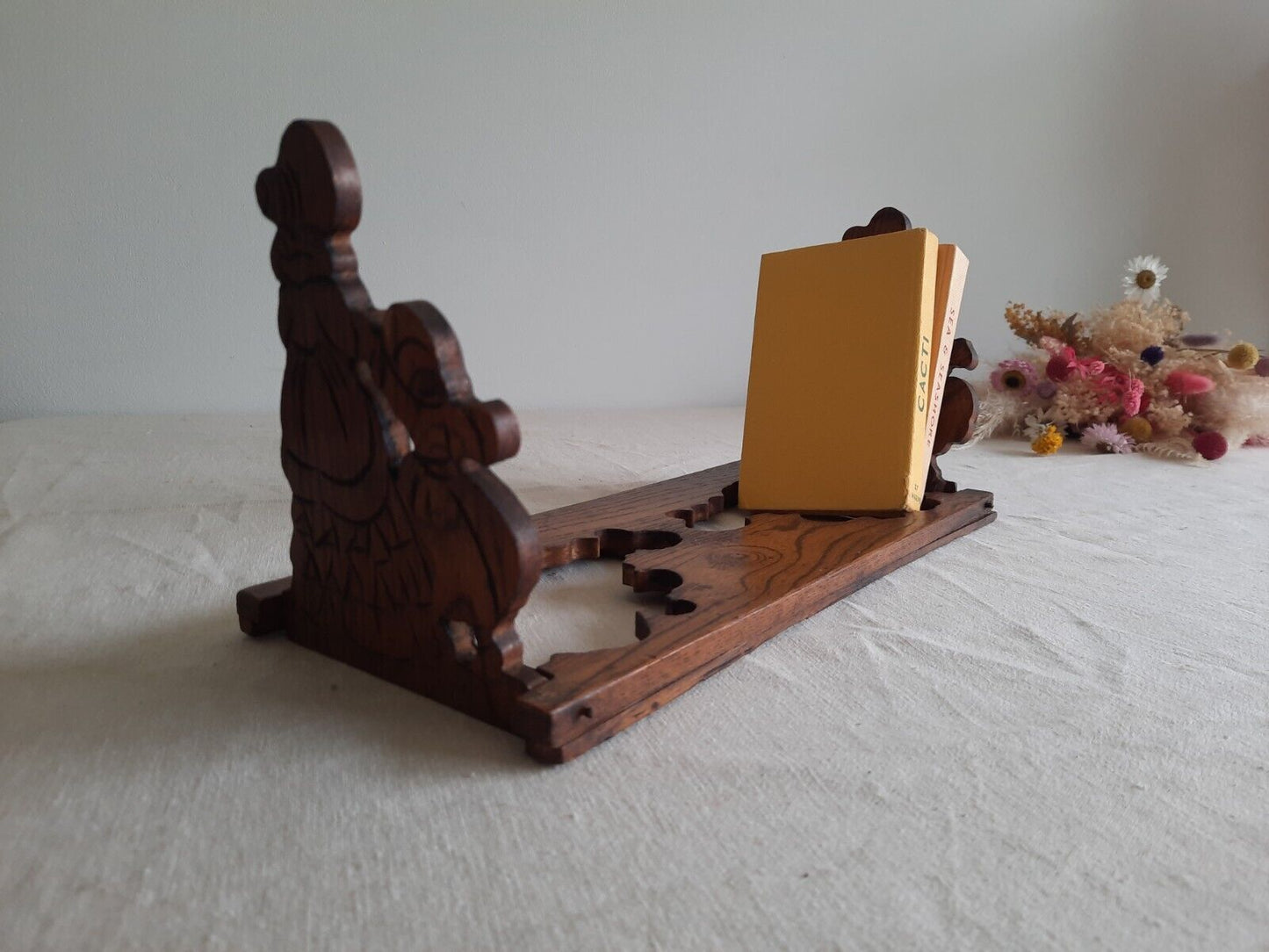 Vintage Wooden 1930s Crinoline Lady Folding Book Rack Case Tabletop Trough Deco