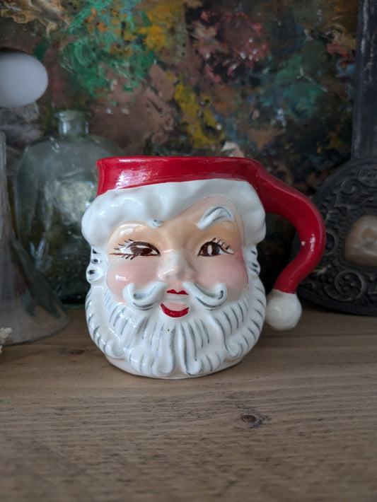 Vintage Ceramic Winking Santa Mug Japan Christmas Holiday Decor Retro Napco Rare