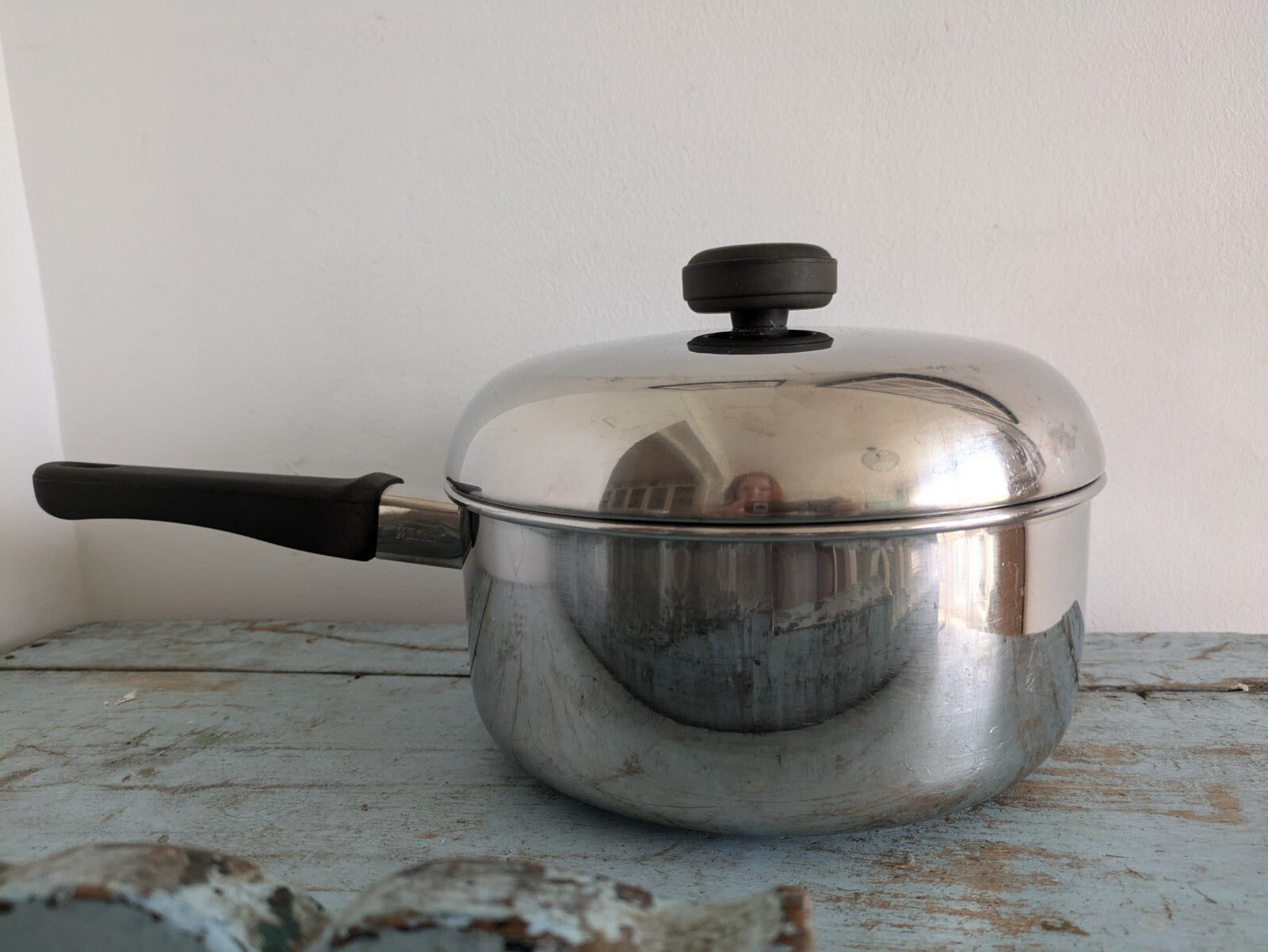 Vintage Retro Meyer Stainless Steel Cookware Stock Pot Saucepan w/lid Prop Old