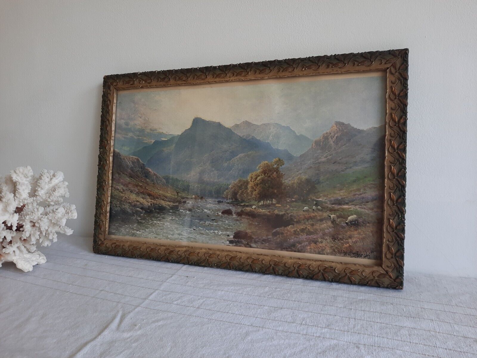 A superb Antique Framed Alfred de Breanski early print Landscape River Highland
