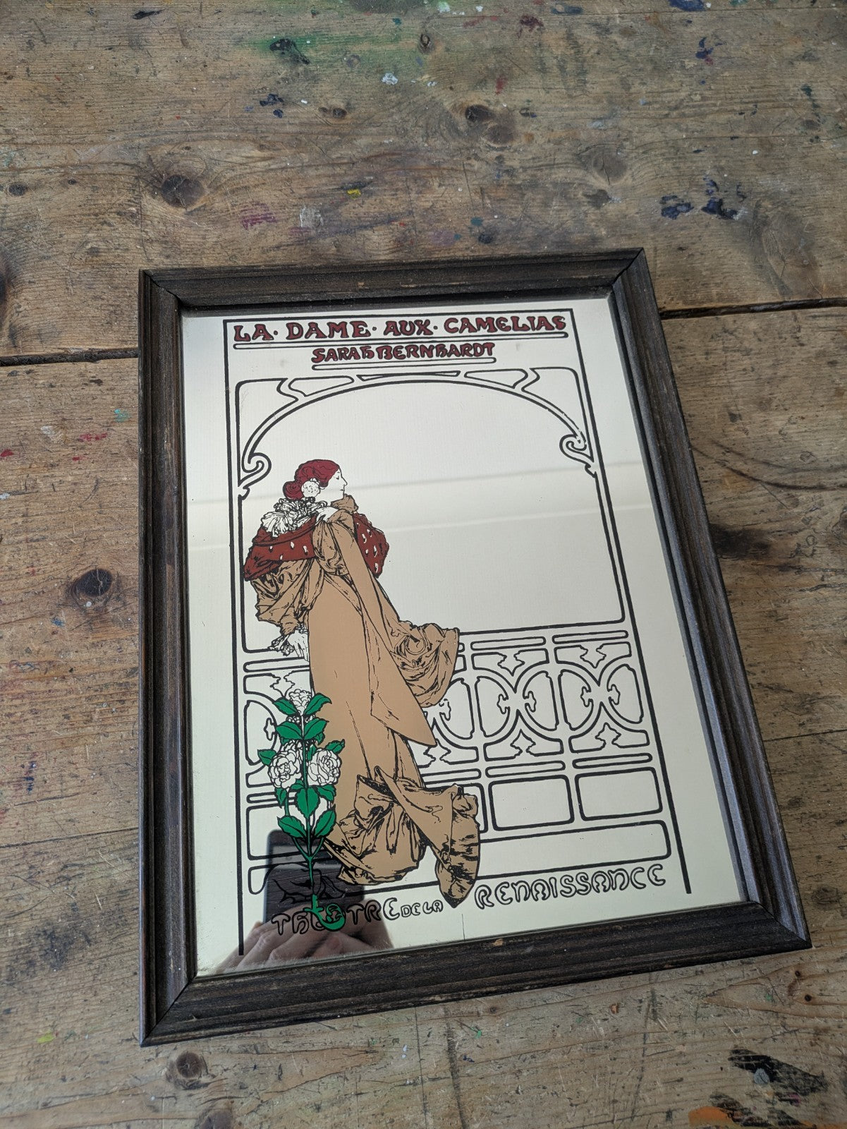 La Dame Aux Camélias Vintage Picture Mirror  Sarah Bernhardt Mucha French Retro 