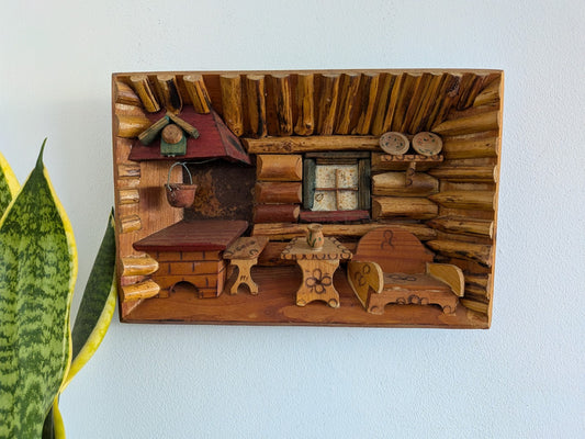 Rare Swiss/ Austrian 1940's Carved Wooden Folk Art Diorama Picture Vintage Decor